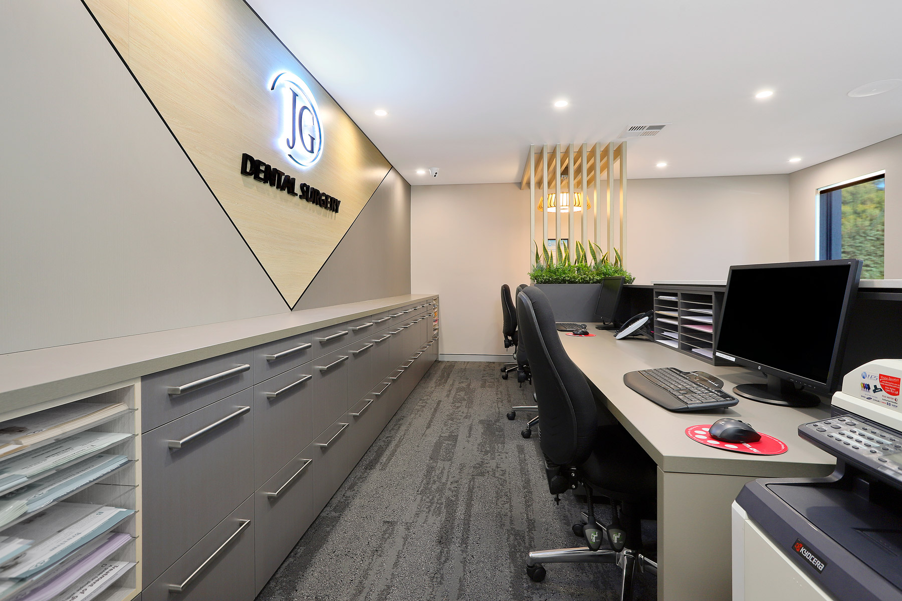 JG Dental reception area desk and filing cabinetry